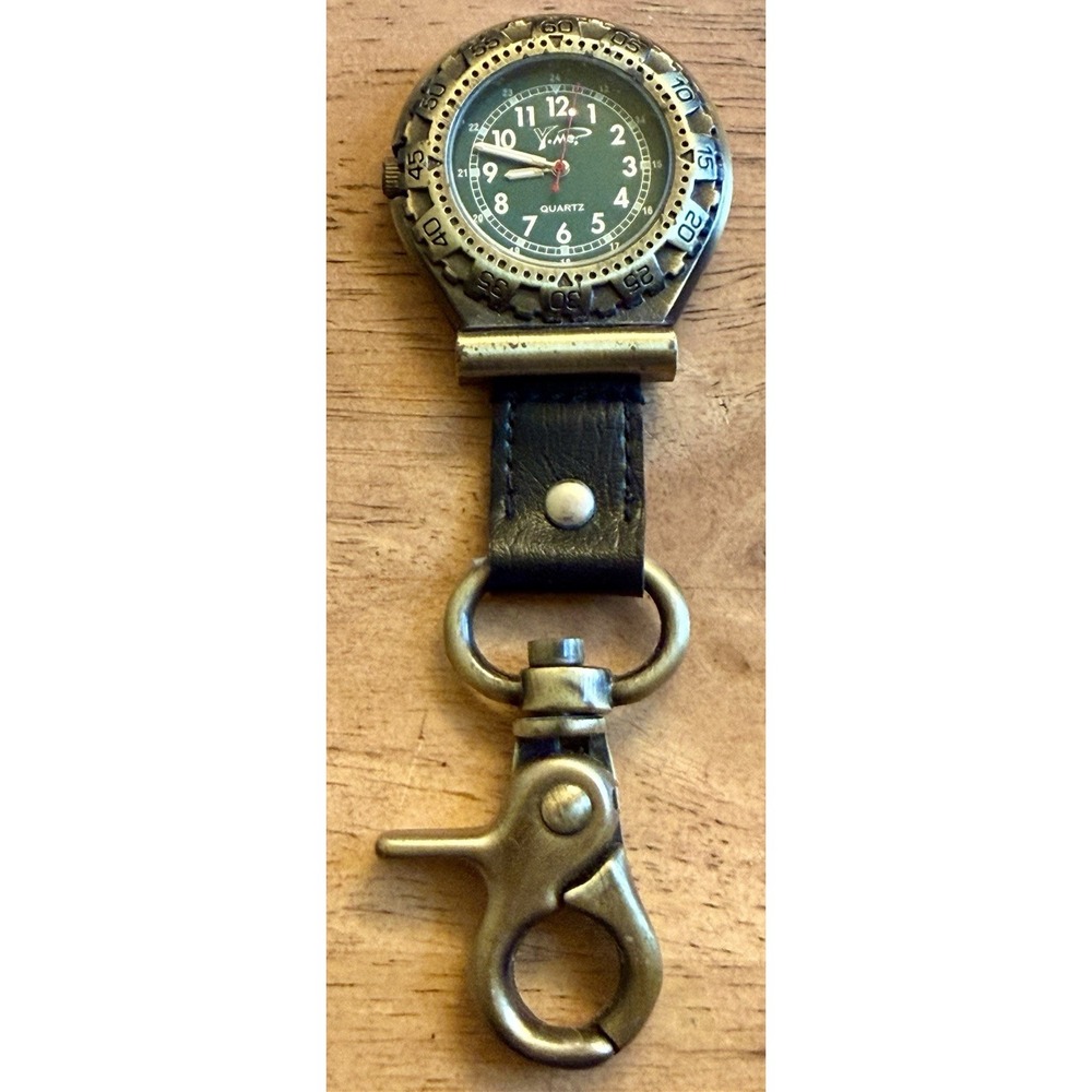 Y Me Quartz Keychain Clip Pocket Watch Green Face Vintage Rare Needs Battery